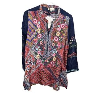 NEW All About Her Tunic Women's Small Navy Floral Embroidered Art to wear Top